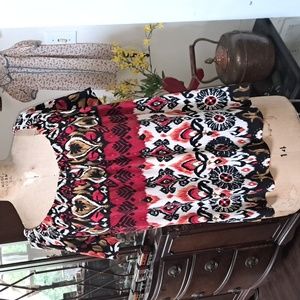 Woman's 1X blouse by Notations. Colorful with red, black, orange, ect